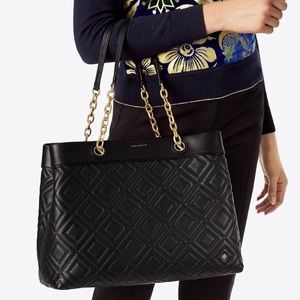 Tory Burch Quilted Black Leather Triple compartment tote-Perfect Shape